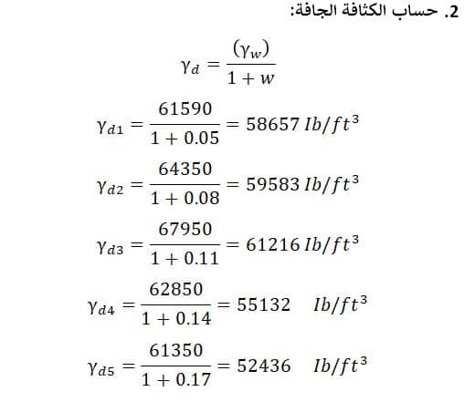 تجربة رص التربة بطريقة بروكتور المعدل مع المناقشة (Compaction Test) 6 حساب الكثافة الجافة تجربة بروكتور القياسية - Proctor Test