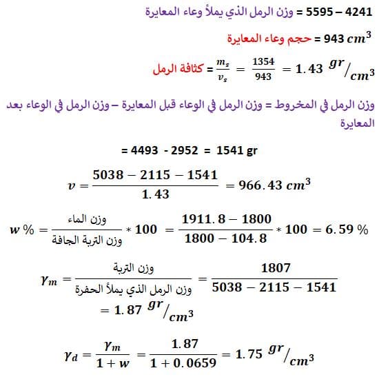 ايجاد الكثافة الحقلية الجافة للتربة